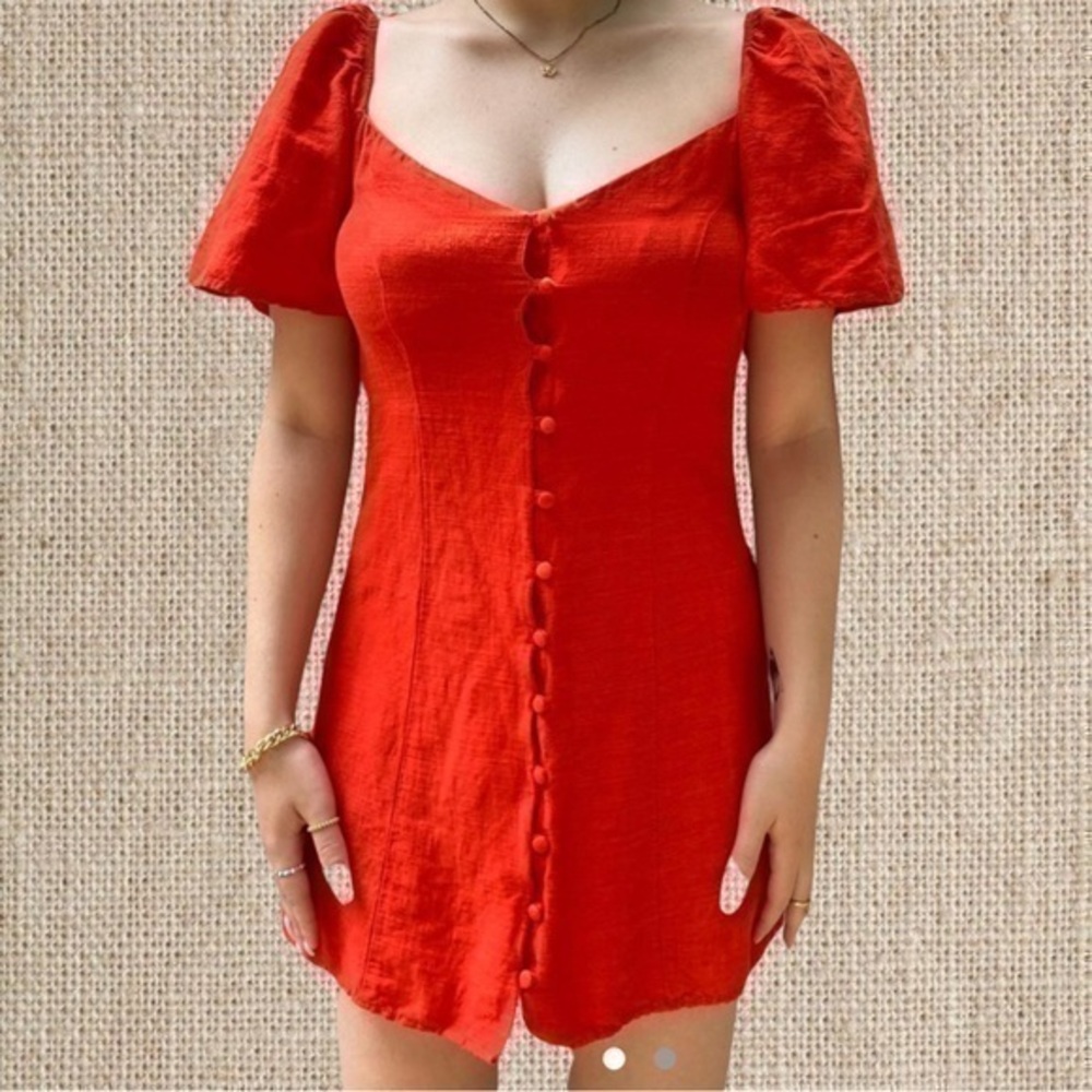 Red button down mini dress